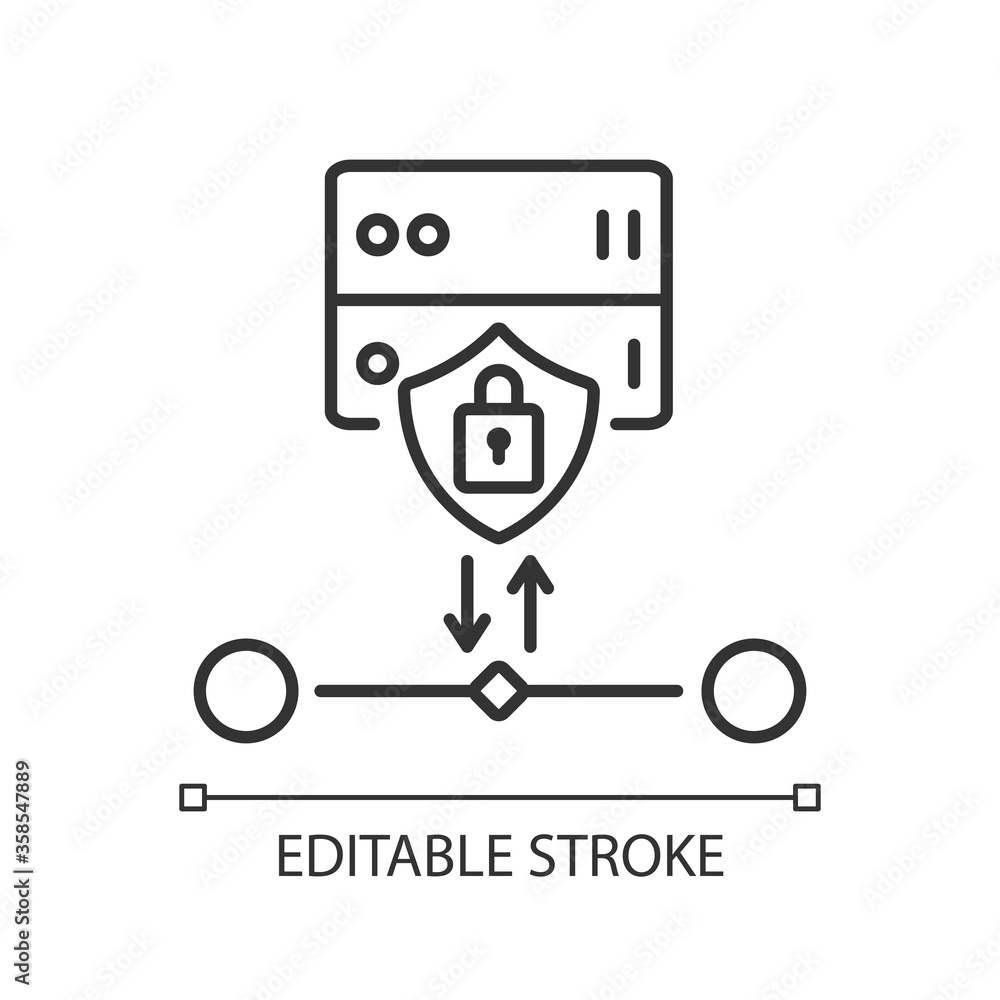 SSl encryption linear icon. Website safety, cybersecurity thin line customizable illustration. Contour symbol. Proxy for user and host protection. Vector isolated outline drawing. Editable stroke SSl encryption linear icon. Website safety, cybersecurity thin line customizable illustration. Contour symbol. Proxy for user and host protection. Vector isolated outline drawing. Editable stroke