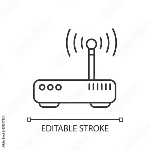 Gateway linear icon. Tunnel proxy server, wireless internet connection access point thin line customizable illustration. Contour symbol. Wi fi router vector isolated outline drawing. Editable stroke