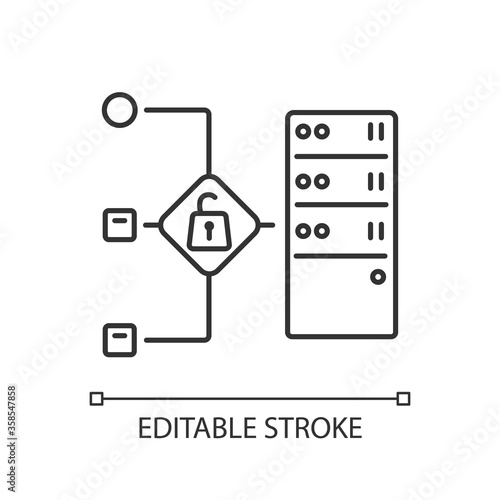 Open proxy linear icon. Public VPS service, internet accessibility, virtual network thin line customizable illustration. Contour symbol. Vector isolated outline drawing. Editable stroke