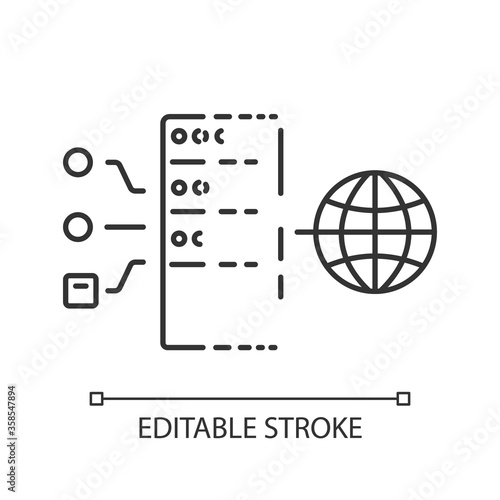 Transparent proxy linear icon. Intercepting, inline or forced VPS. Gateway internet connection thin line customizable illustration. Contour symbol. Vector isolated outline drawing. Editable stroke