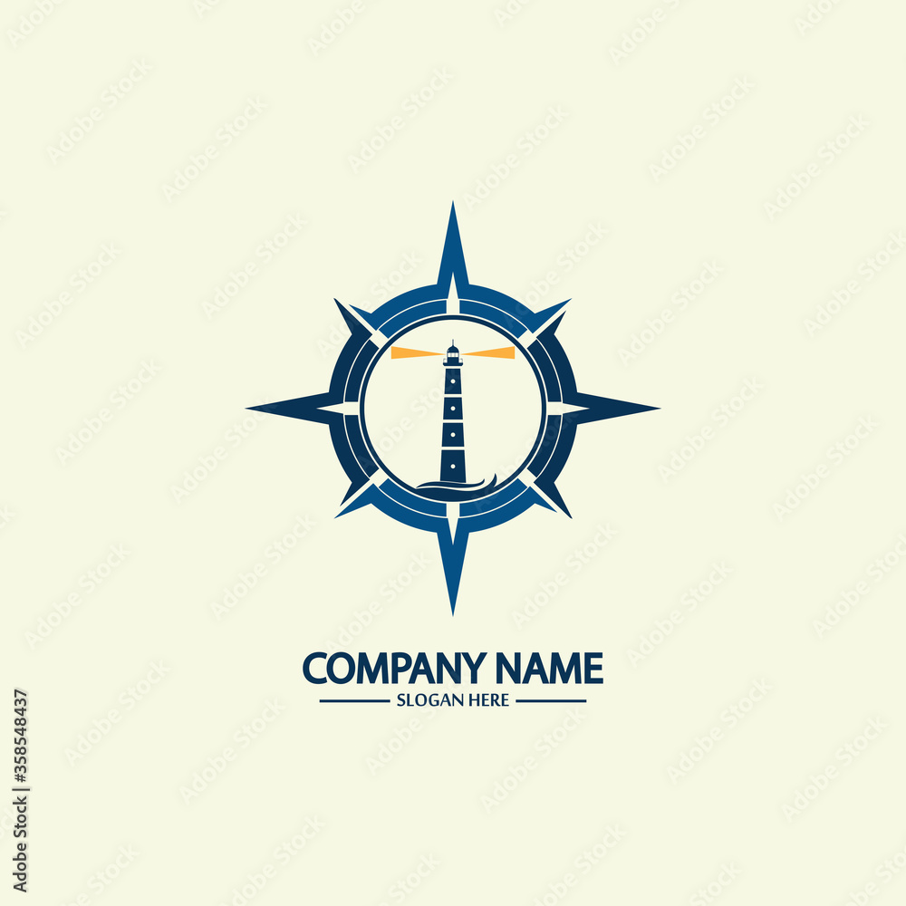 Compass and lighthouse logo design template Compass and lighthouse logo design template