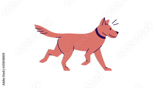 Pet brown dog semi flat RGB color vector illustration. Pure breed labrador. Happy doggy walking. Friendly puppy running. Domestic animal isolated cartoon character on white background