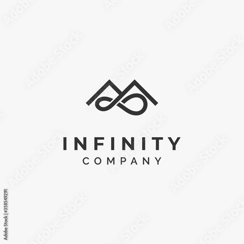creative and simple mountain and infinity river flow logo design inspiration