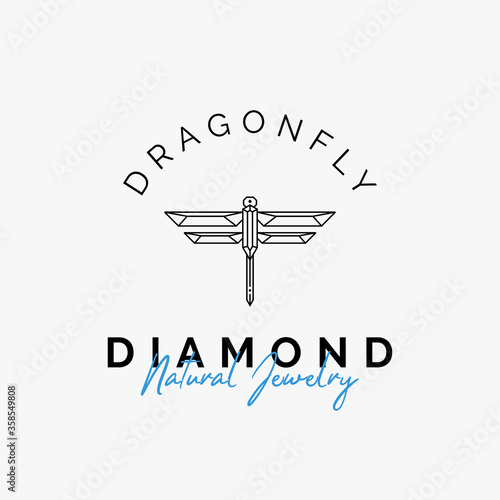 simple and creative nature dragonfly with diamond for jewelry logo design inspiration