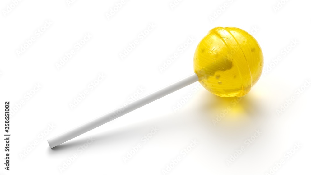 Sweet yellow lollipop on stick isolated on white background Sweet yellow lollipop on stick isolated on white background
