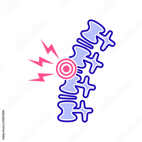 Lumbar osteochondrosis line color icon. Orthopedics diseases.Isolated vector element. Outline pictogram for web page, mobile app, promo.