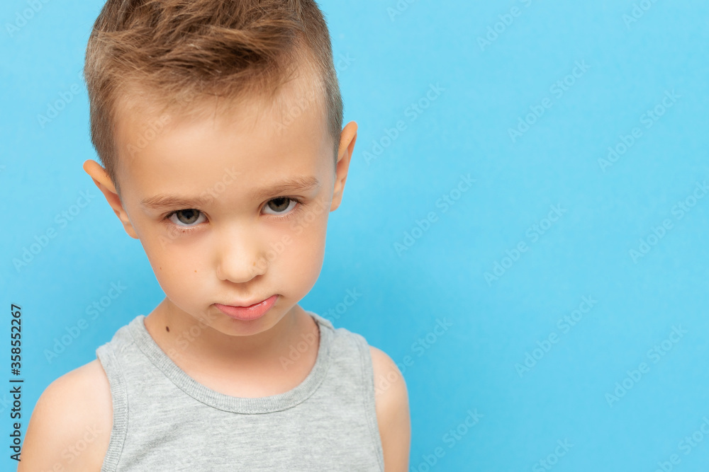 Portrait of little boy with expression on his face with sad and upset Portrait of little boy with expression on his face with sad and upset