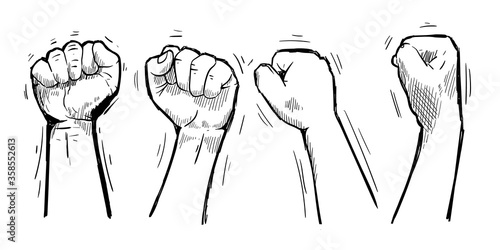 Set of Protest Hand Clenched Fist Held High Revolution and Strong Symbol