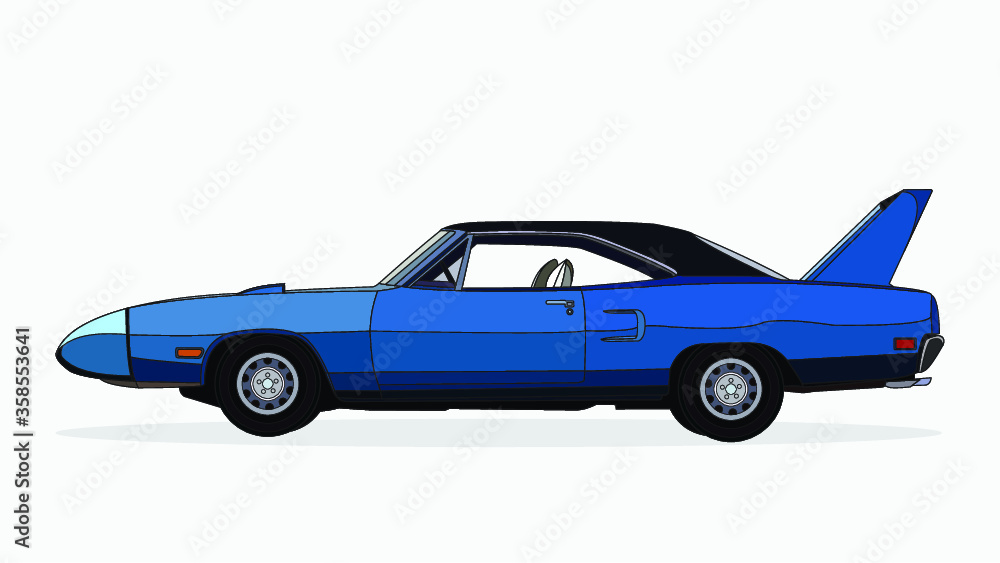 blue car cartoon vector illustration with details and shadow effect