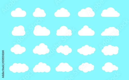 Cloud. Abstract white cloudy set isolated on blue background. Vector illustration.