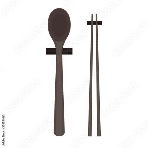 Chopsticks and spoon vector. chopsticks white background. wallpaper. free space for text. copy space.