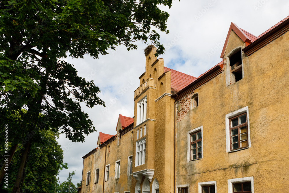 Fototapeta premium The old abandoned prussian castle of Waldau in Kaliningrad, Russia