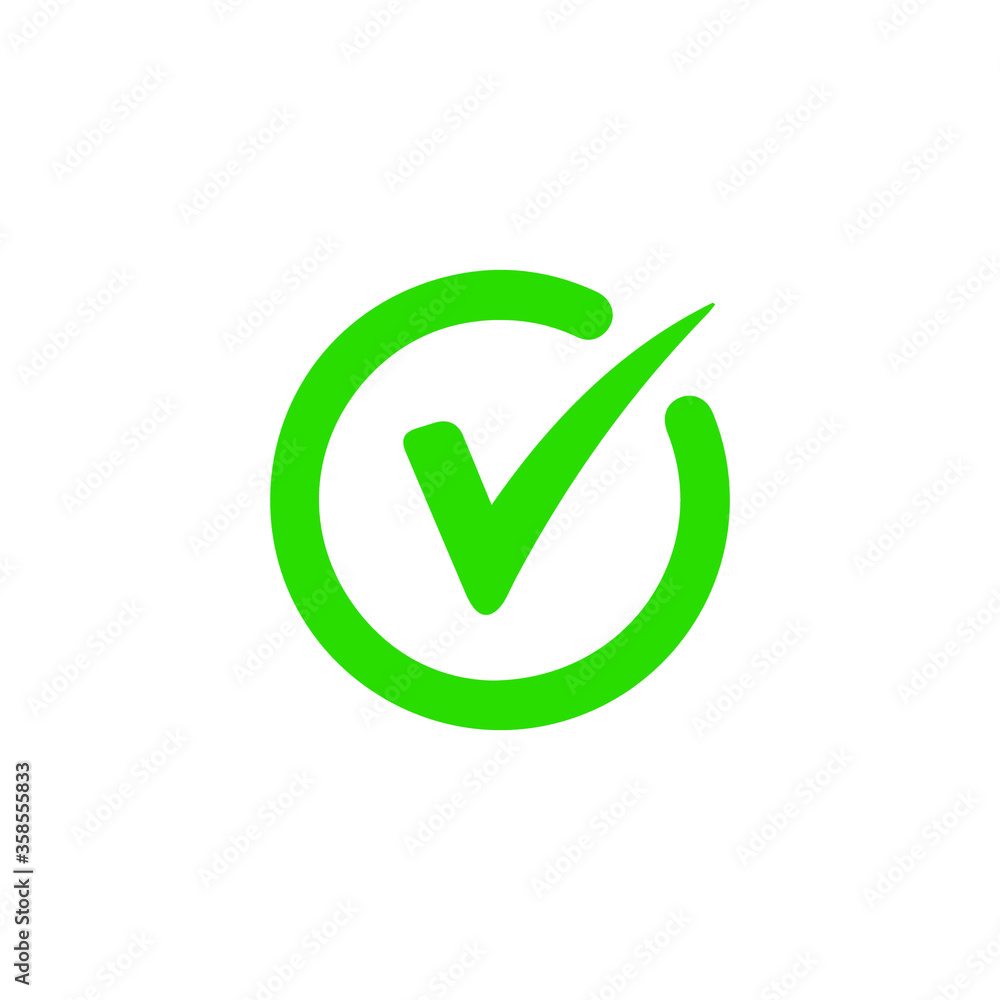 Green check mark icon. Tick symbol in green color, vector illustration. Green check mark icon. Tick symbol in green color, vector illustration.