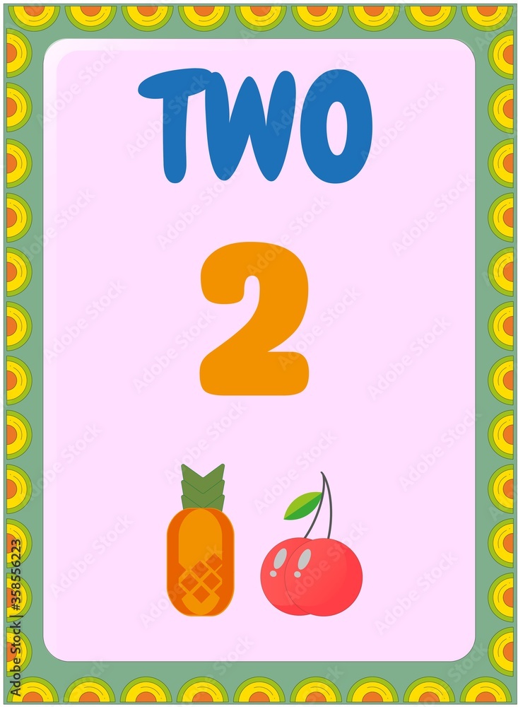 Naklejka premium Preschool and toddler math with cherry and pineapple design