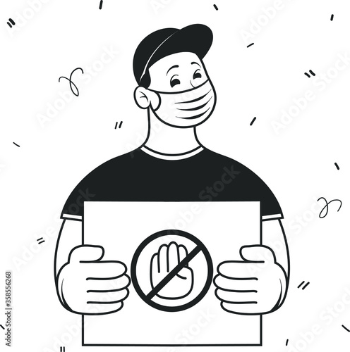 Couriers holding box in medical mask and gloves. Concept of contactless or to the door delivery. Coronavirus quarantine shop or store food or medical supplies express fast delivery service. 