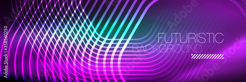 Shiny neon lines  stripes and waves  technology abstract background. Trendy abstract layout template for business or technology presentation  internet poster or web brochure cover  wallpaper