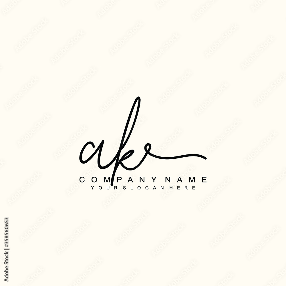 AK initials signature logo. Handwriting logo vector templates. Hand drawn Calligraphy lettering Vector illustration. - obrazy, fototapety, plakaty 