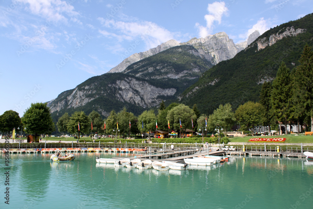 Tourist port in Molveno Lake, Dolomites, Trentino