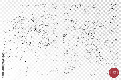 Distressed overlay texture set of rough surface, dry soil, cracked ground. Grunge background. One color graphic resource.