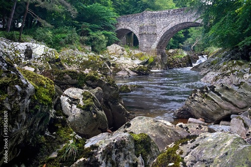 bridge of Feugh crossing the Falls of Feugh near Banchory in Aberdeenshire Scotland