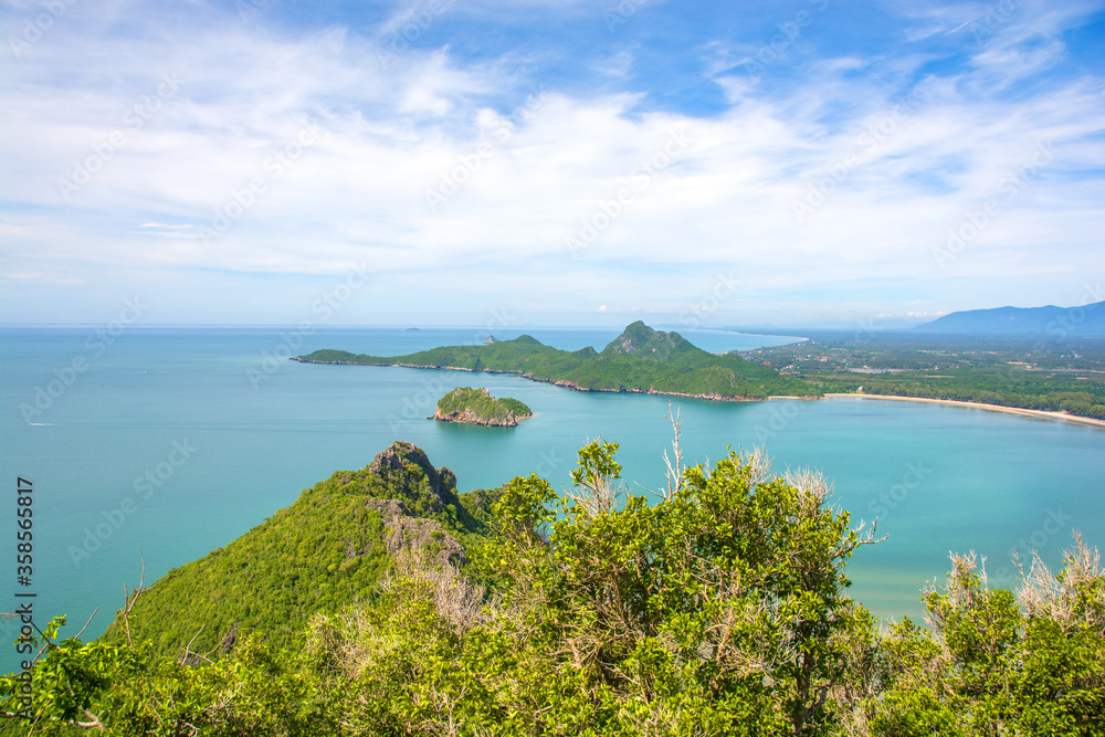 Beautiful high angle view sea sky background from the mountain at Khao Lom Muak, Hua-Hin District, Thailand