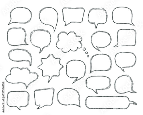 Set of hand drawn speech bubbles. Vector talk and thought sketch bubbles.