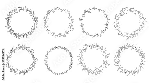 Set of circular laurel foliage and wreath. Design element for invitations, quotes, greeting cards, blogs and more.