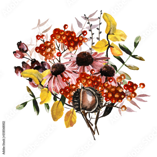 Watercolor flowers bouquet isolated on white background.