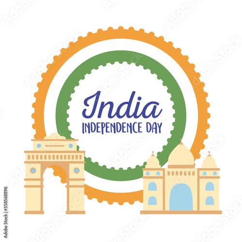 happy independence day india, landmark indian gate and taj mahal, india gate