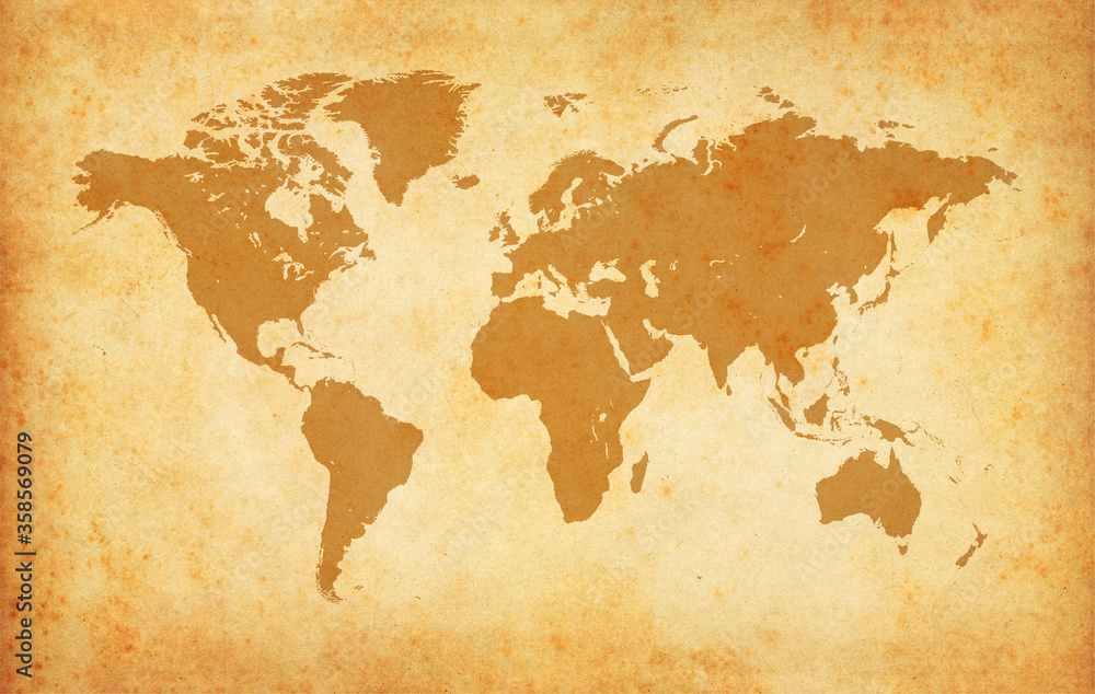 Old map of the world on a old parchment background. Vintage style