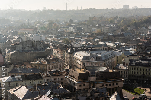 aerial view of houses in historical center of lviv city  ukraine