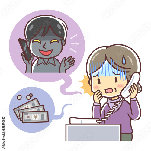 詐欺の電話を受けるシニア世代の女性