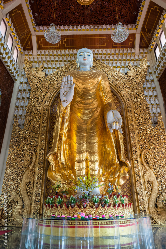Giant Golden Statue of Buddha in Dhammikarama Burmese Temple, George Town, Penang, Malaysia