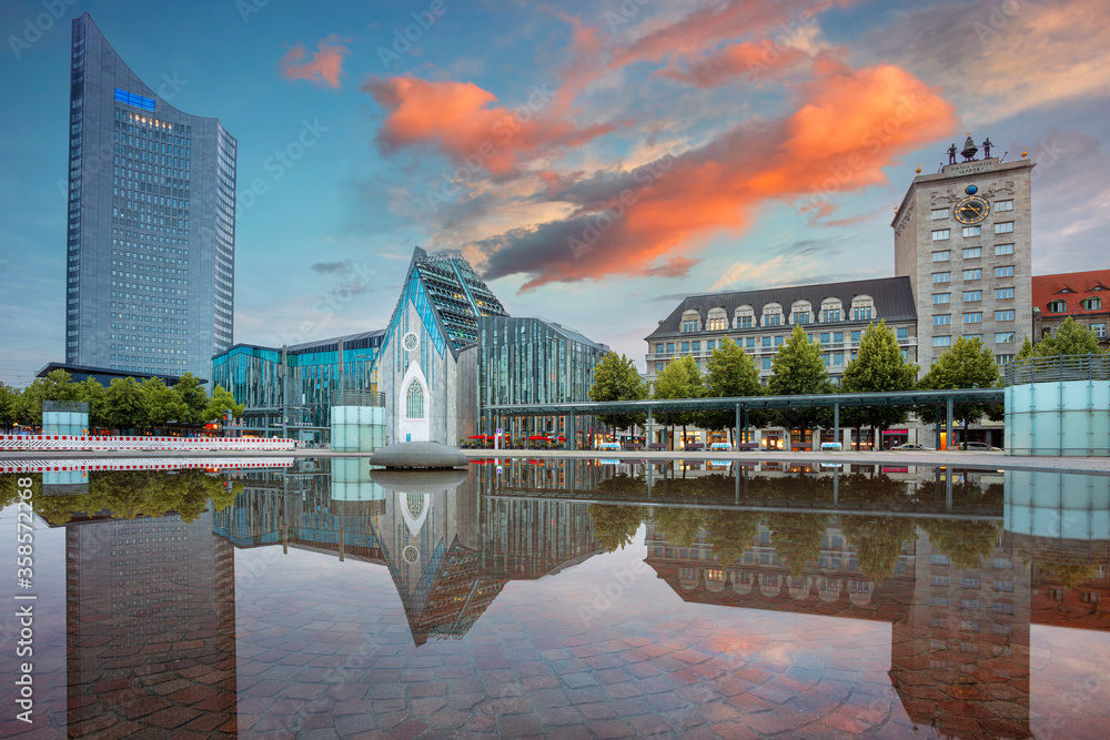 Leipzig, Germany. Cityscape image of Leipzig downtown during beautiful sunset.