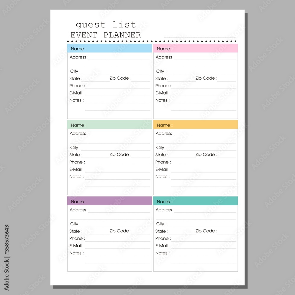 Event Planner, Guest List planner page