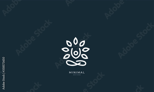 A line art icon logo of a yoga person with a tree	
