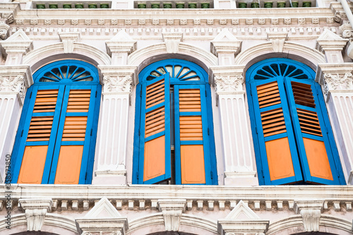 Photography Colourful Shophouse Window Shutters in Chinatown, Singapore