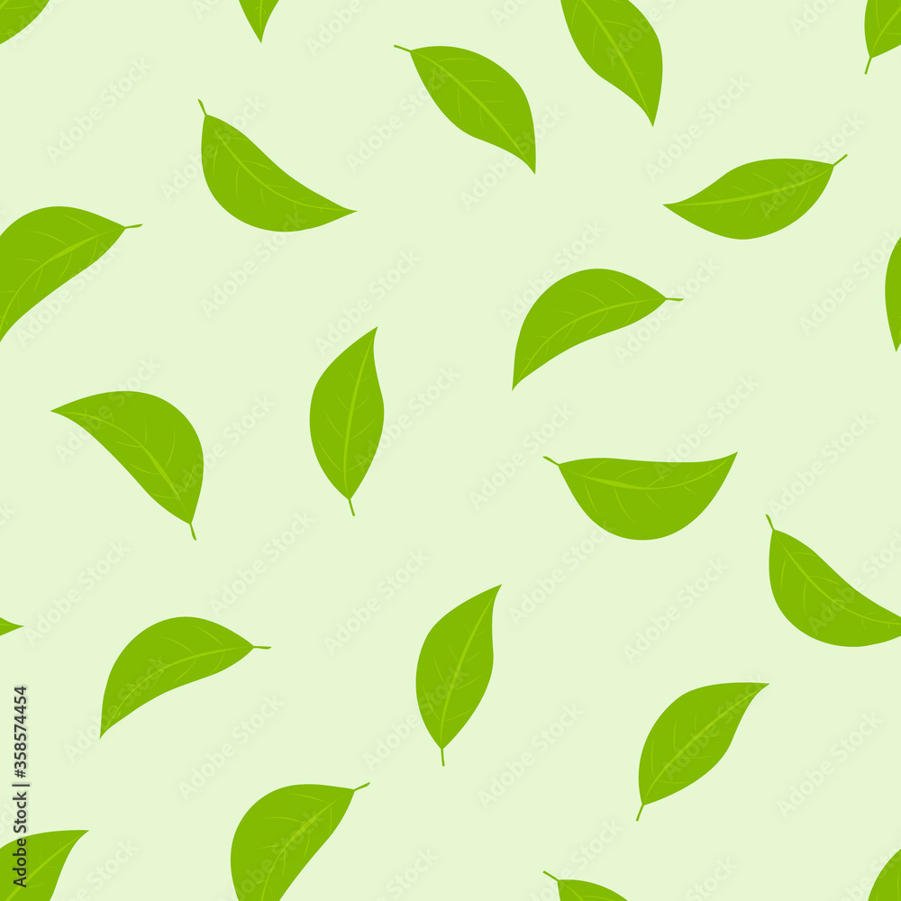 Vector seamless pattern of green leaves on a light green background. Vector seamless pattern of green leaves on a light green background.