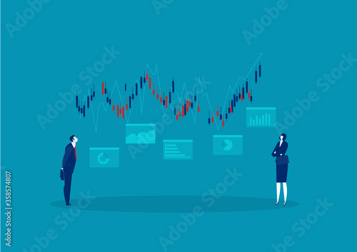 businessman looking growing chart stock market with an arrow investment concept vector