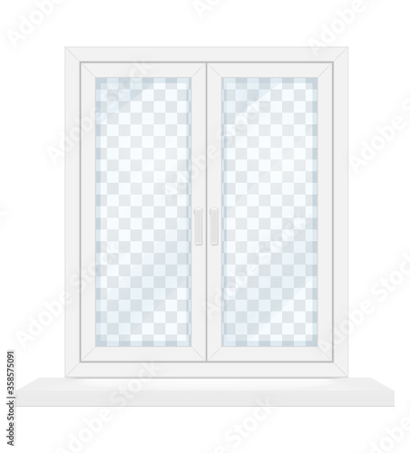 white transparent plastic window with window sill vector illustration