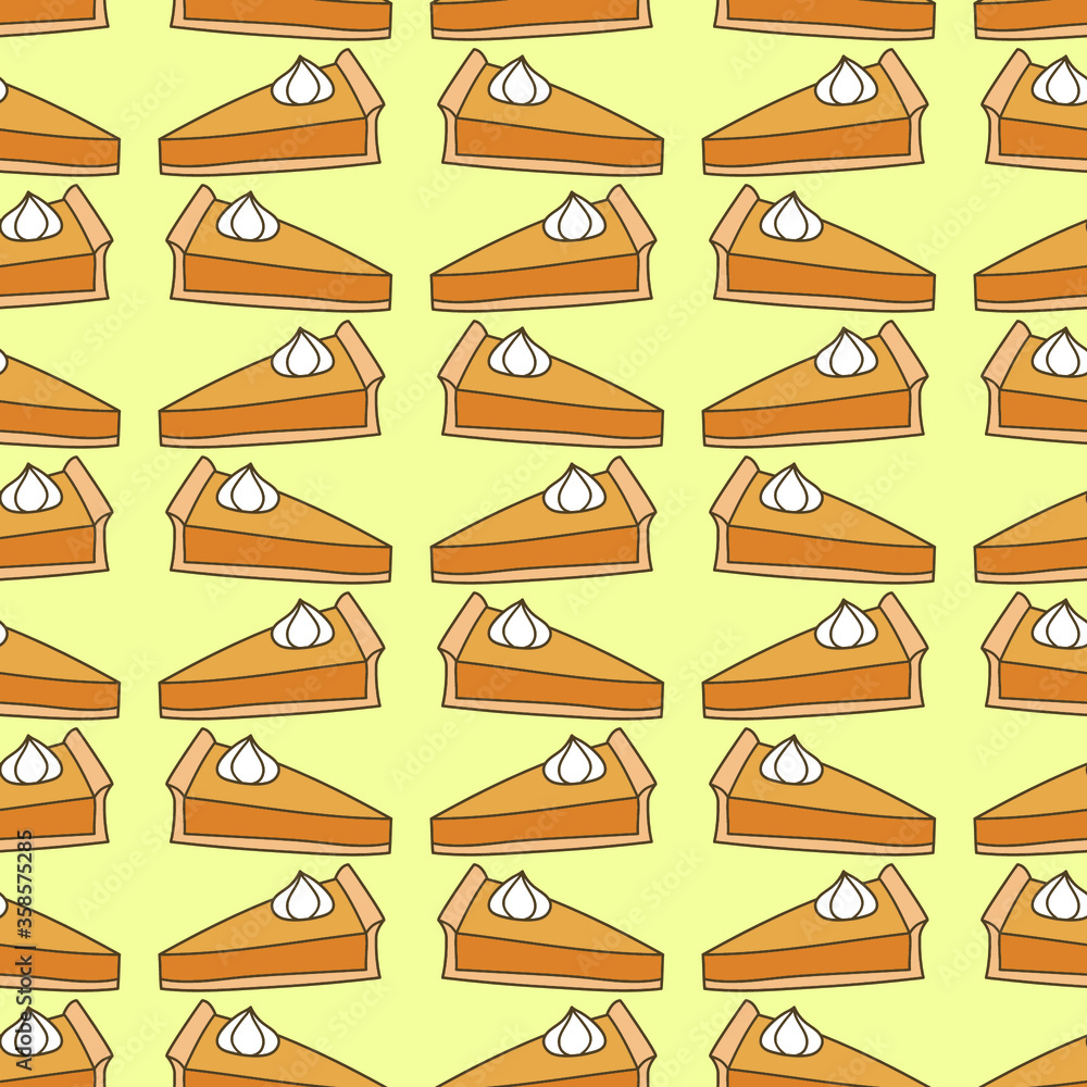 Seamless pattern with funny cartoon slices of pumpkin pie. Seamless pattern with funny cartoon slices of pumpkin pie.