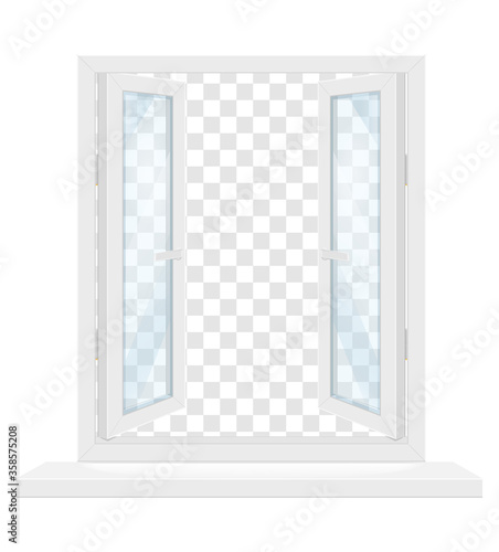 white transparent plastic window with window sill vector illustration