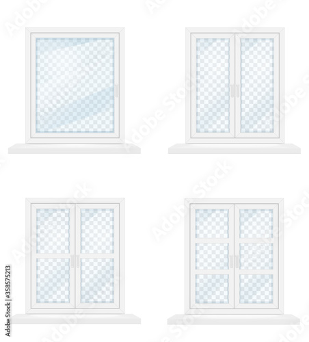 white transparent plastic window with window sill vector illustration