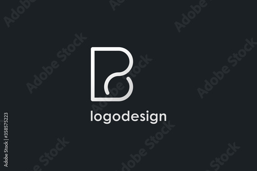 Initial Letter R and B Linked Logo. White Linear Rounded Style isolated on Black Background. Usable for Business and Branding Logos. Flat Vector Logo Design Template Element.
