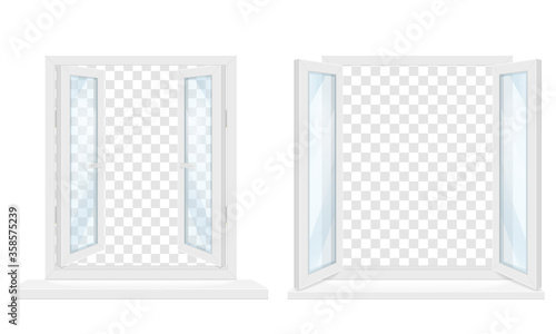 white transparent plastic window with window sill vector illustration