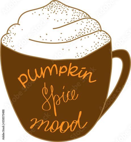 Pumpkin spice latte. Cup of coffee. Vector illustration.