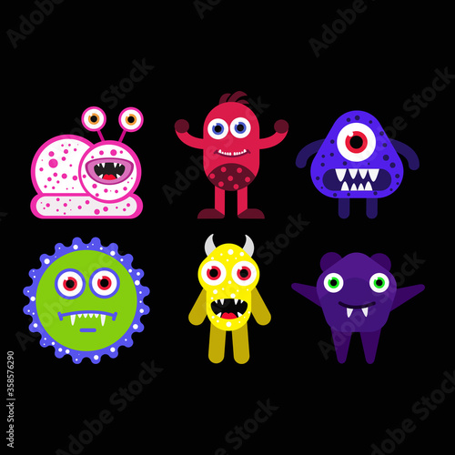 Cute Cartoon Monsters illustration. Flat vector collection.