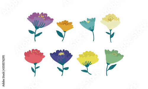 Flowers in Eight Different Colors Vector 