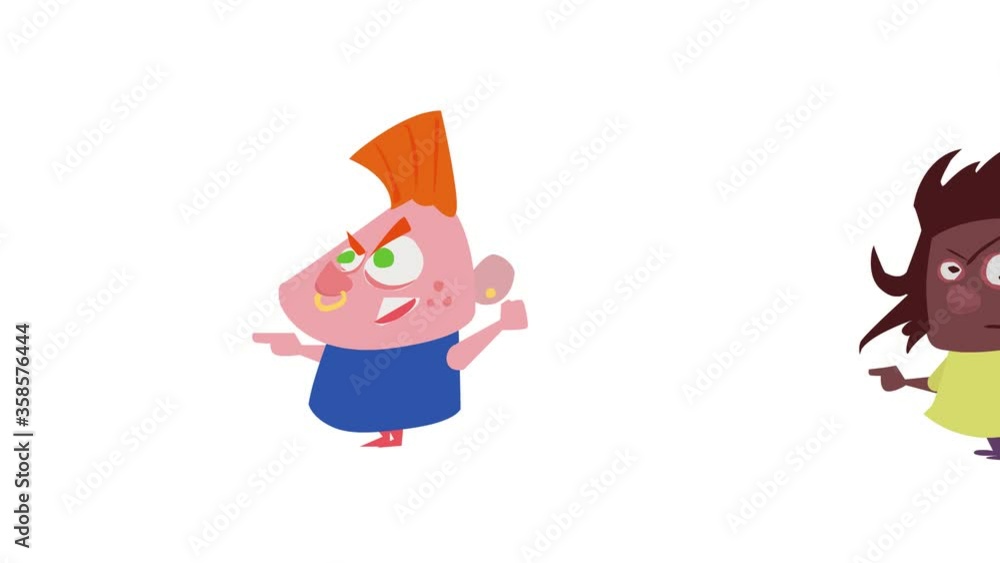 An 2D animation of a riot, where different types of people, carry ...