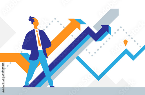Un uomo di successo guarda il grafico di crescita del suo business